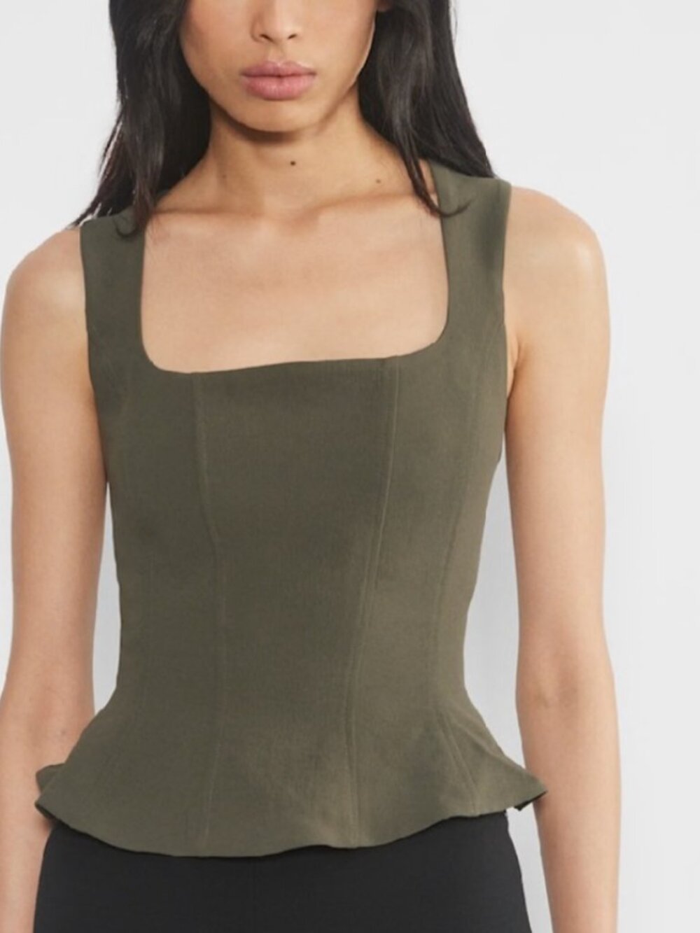 Aritzia Wilfred Olive Square-Neck Crepette Top